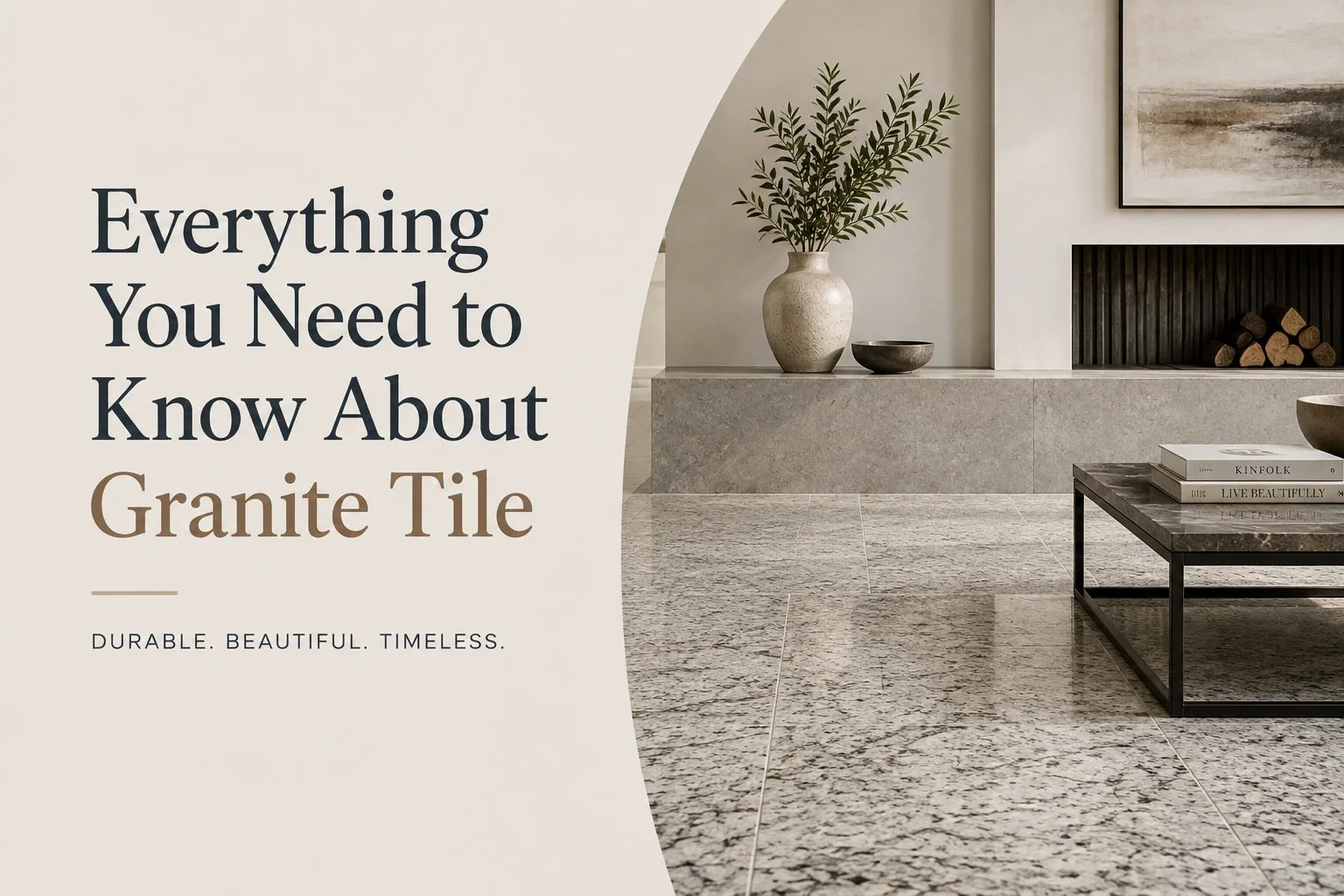 Polished granite tile in a deep, reflective finish, showcasing the natural variation and texture of granite.