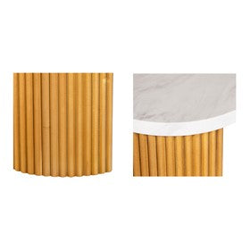 Layana Faux White Console Table with Reeded Wooden Pillar Legs
