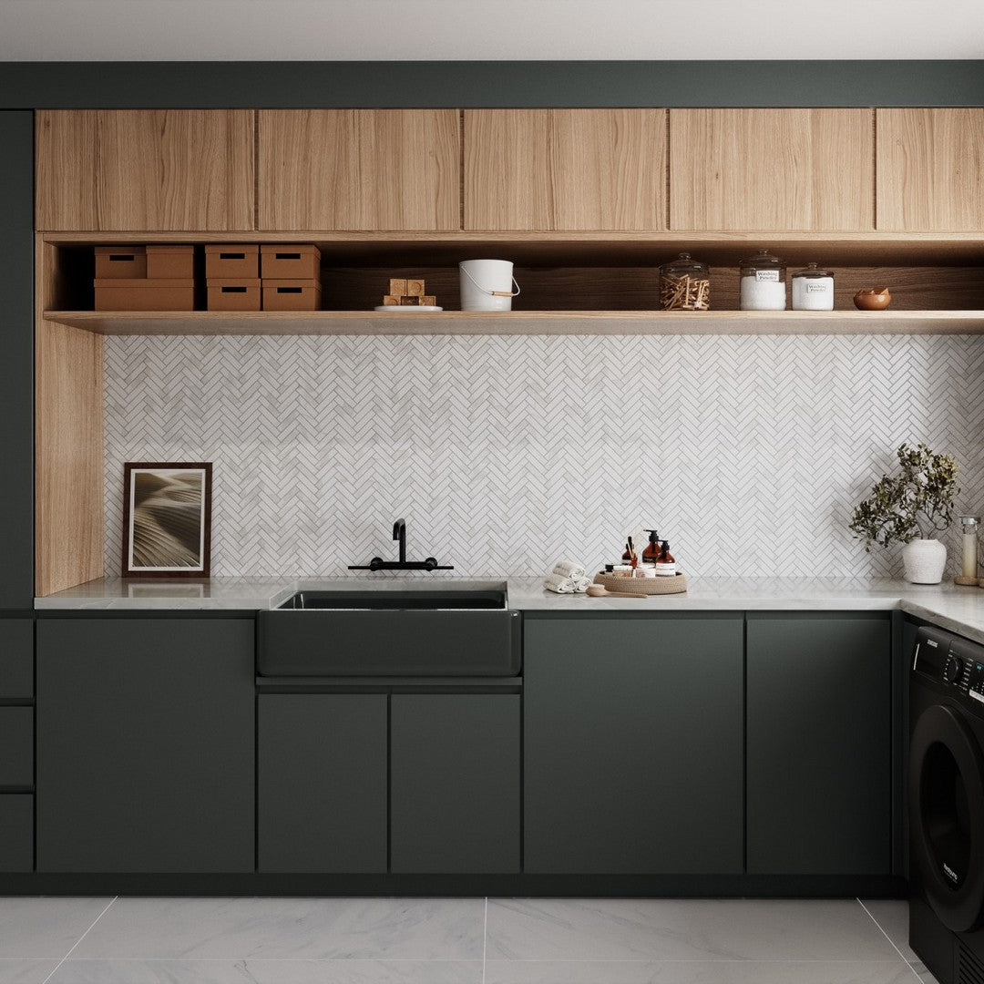 Bedrosians Magnifica 12" x 12" Honed Herringbone Luxe White 1x4" Mosaic