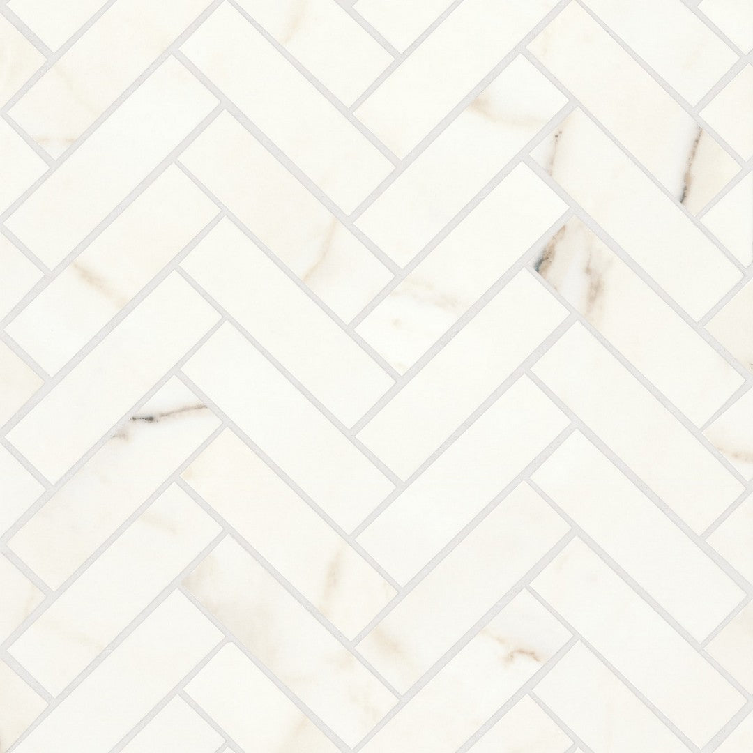 Bedrosians Magnifica 12" x 12" Calacatta Oro Honed 1x4" Herringbone Mosaic