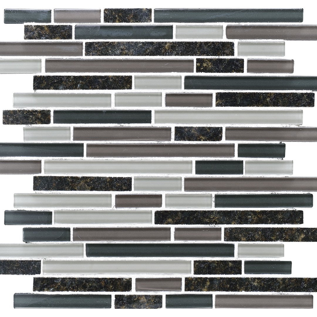 Daltile Granite Radiance 12" x 12" Stone & Glass 5/8" Deco Random Linear Mosaic