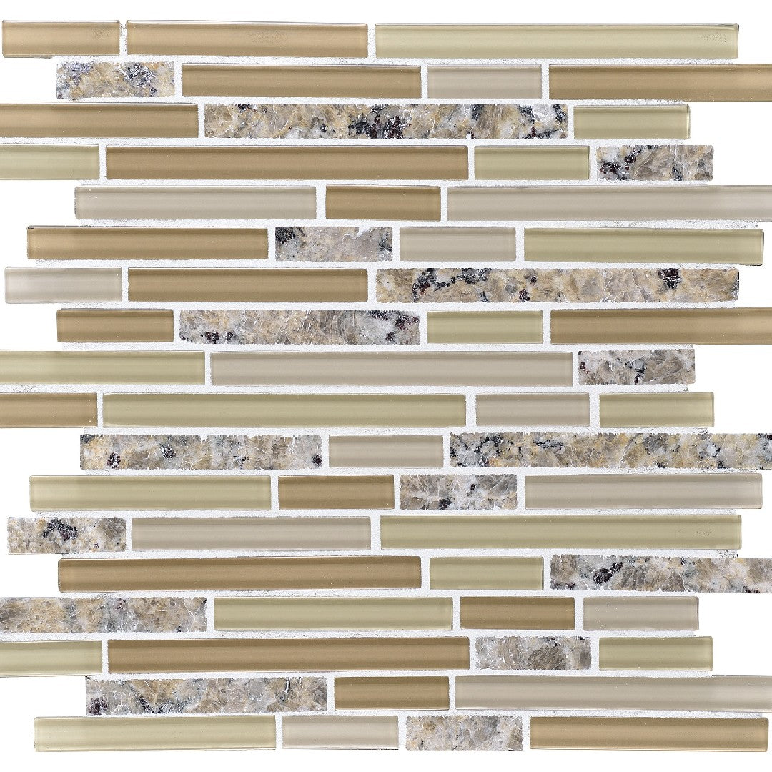 Daltile Granite Radiance 12" x 12" Stone & Glass 5/8" Deco Random Linear Mosaic