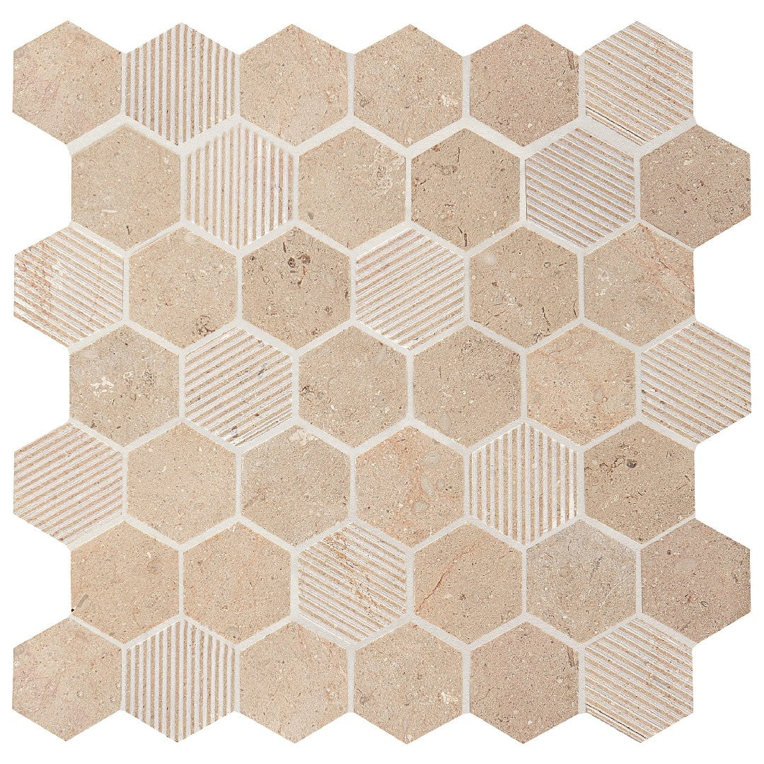 Daltile Natural Stone Limestone 12" x 13" Mix 2" Hexagon Mosaic