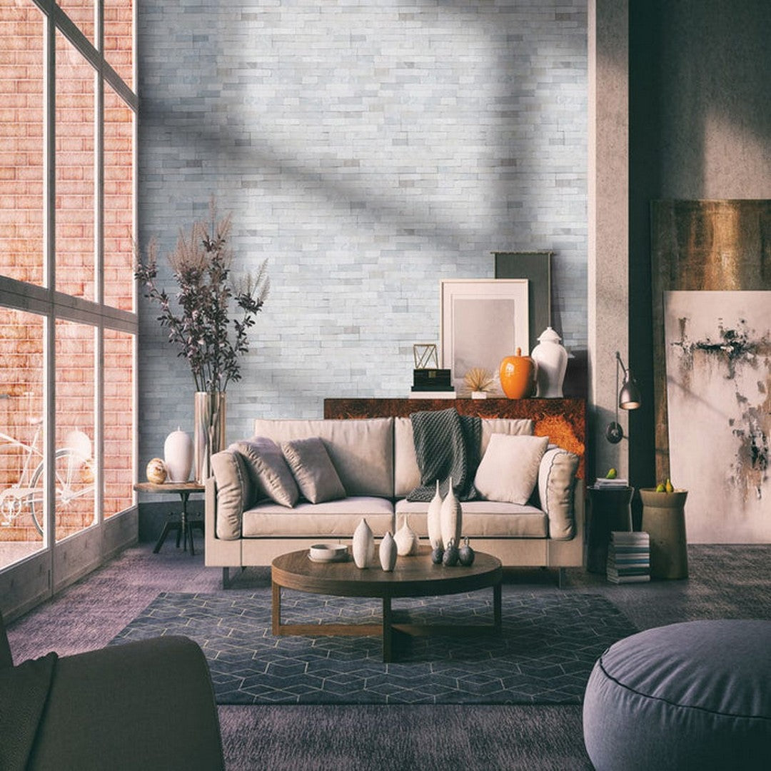 MS International RockMount Arctic White Multi 6" x 24" Split Face Stacked Stone Panel Marble Ledgestone