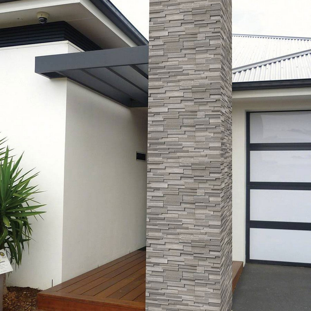 MS International RockMount Gray Oak 6" x 18" Honed Stacked Stone Panel 3D Marble Ledgestone Corner