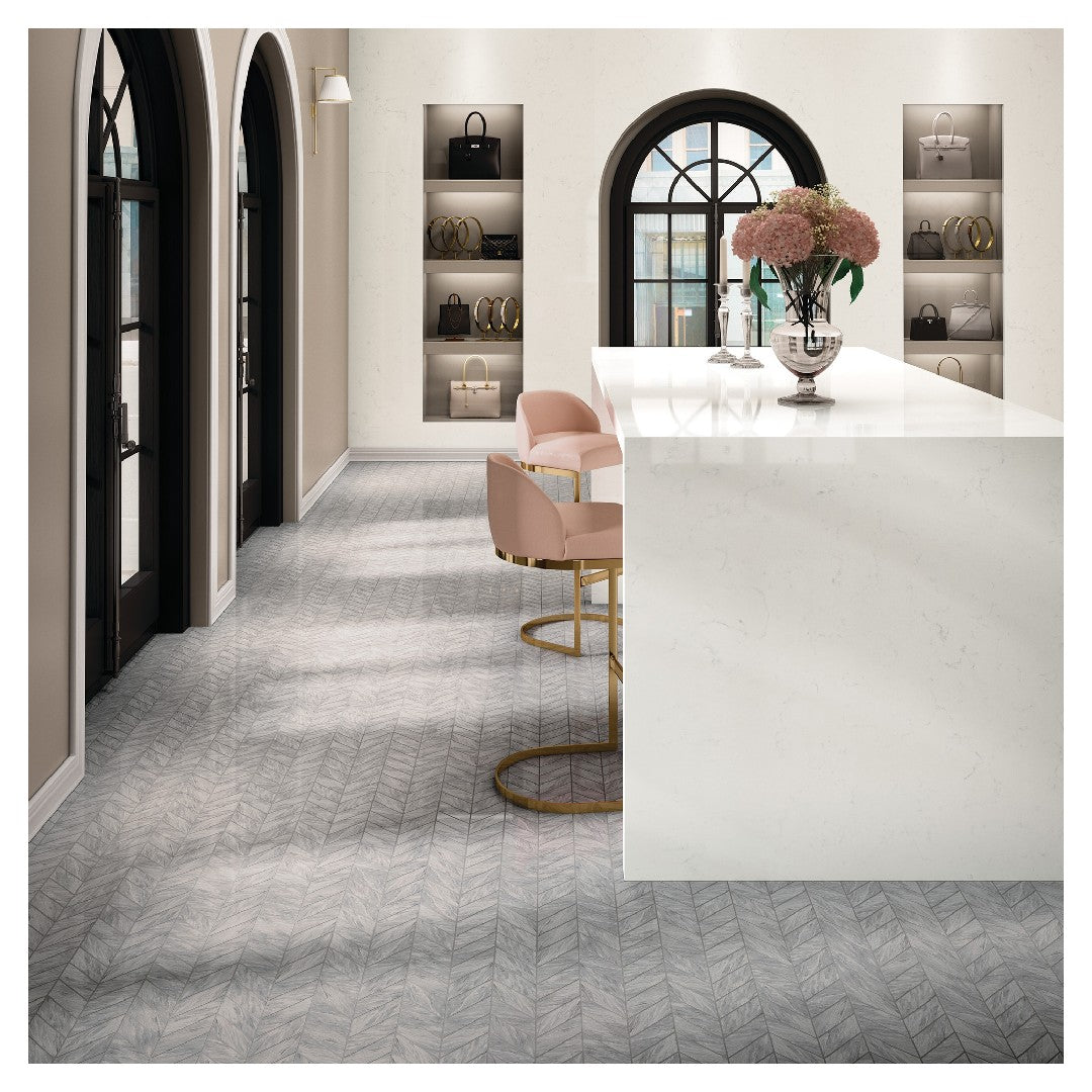 Daltile Marble Attache Lavish 7" x 14" Polished Porcelain 2x5" Chevron Mosaic