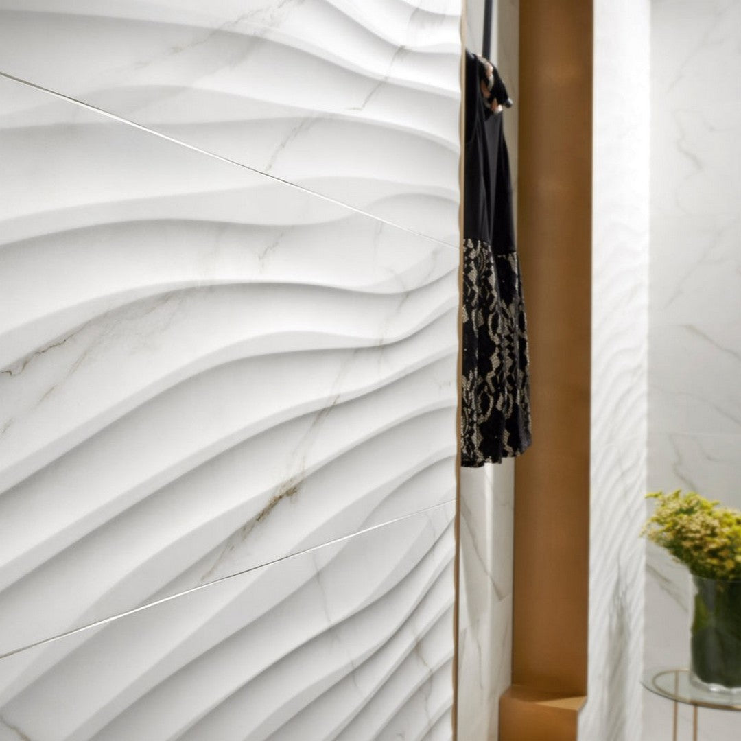 Ottimo Marbleous 16" x 48" Wave 3D Glossy Ceramic Tile