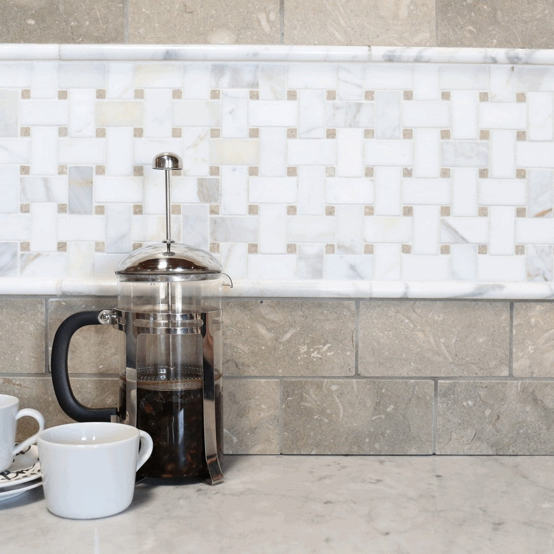 Bedrosians Marble Hillcrest Basket Weave Mosaics 12" x 12" Floor & Wall Mosaic