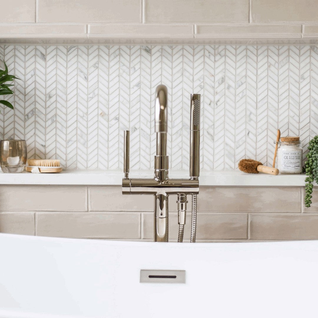 Bedrosians Marble White Carrara 12" x 12" Floor & Wall Honed Chevron Mosaic