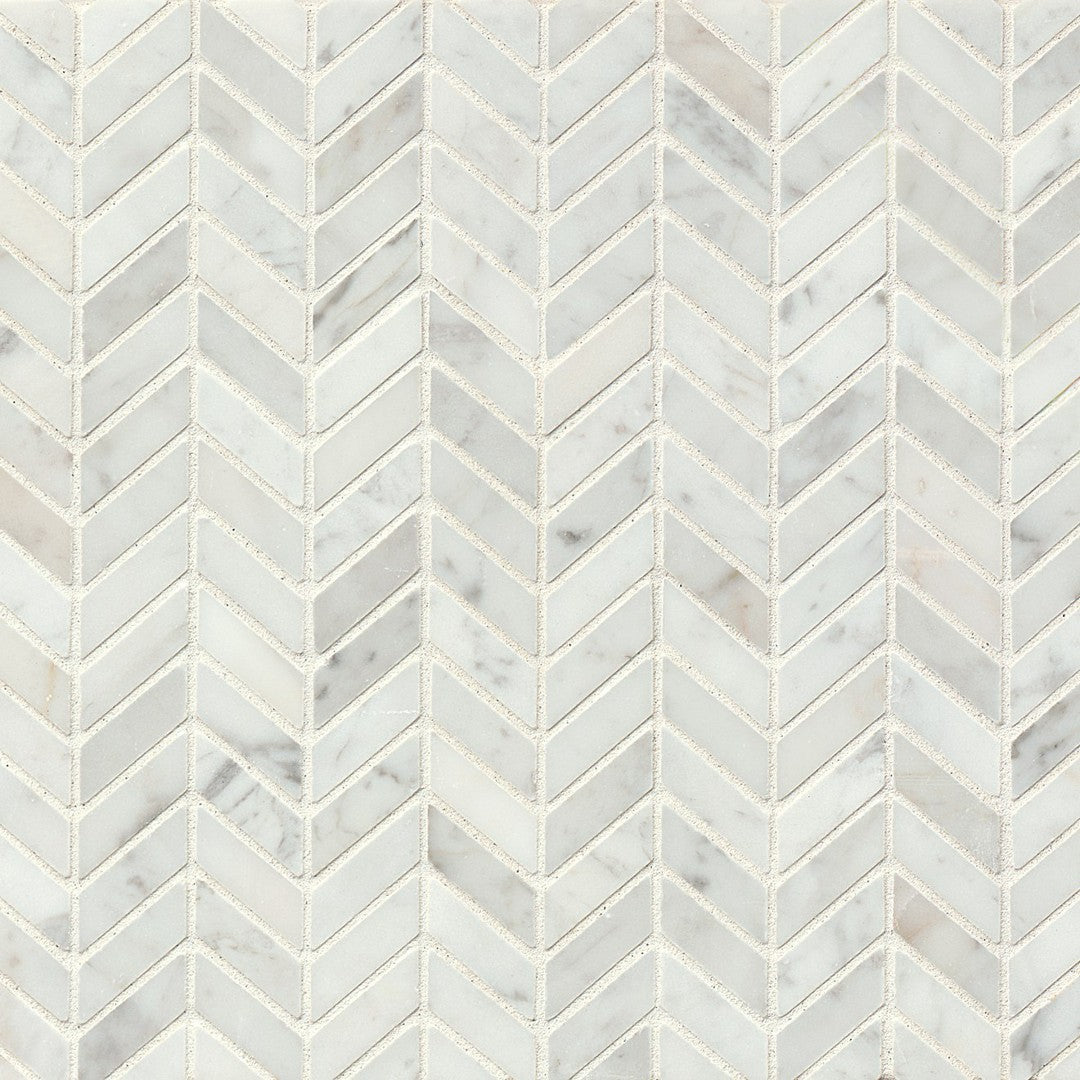 Bedrosians Marble White Carrara 12" x 12" Floor & Wall Honed Chevron Mosaic