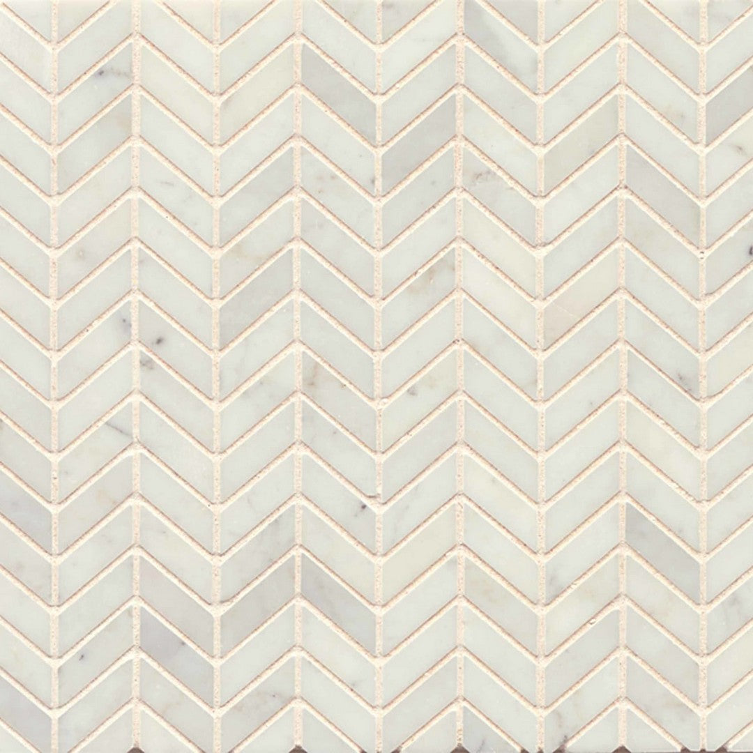 Bedrosians Marble White Carrara 12" x 12" Floor & Wall Polished Chevron Mosaic