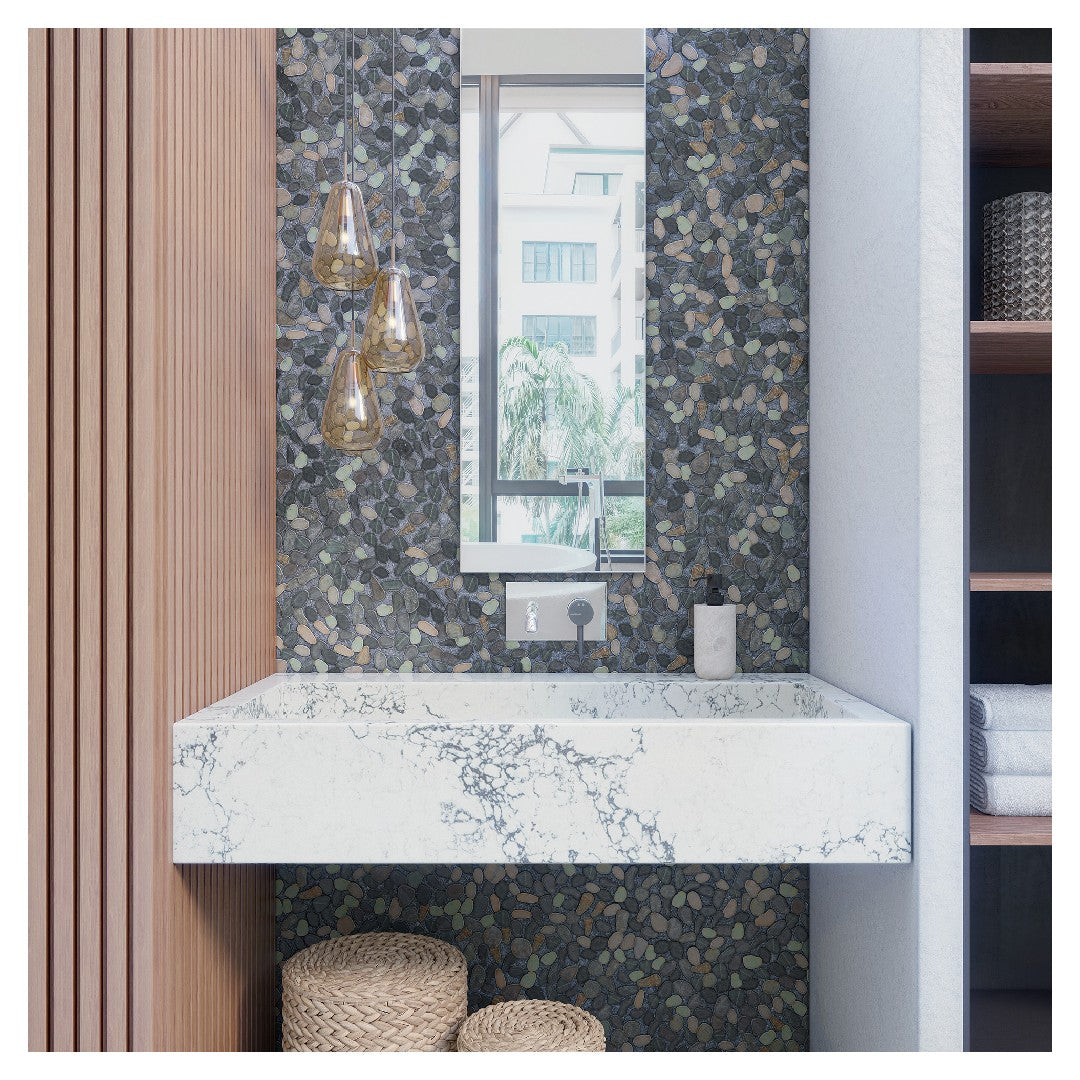 Daltile Pebble Oasis 13" x 13" Tumbled Natural Stone Flat Pebble Mosaic