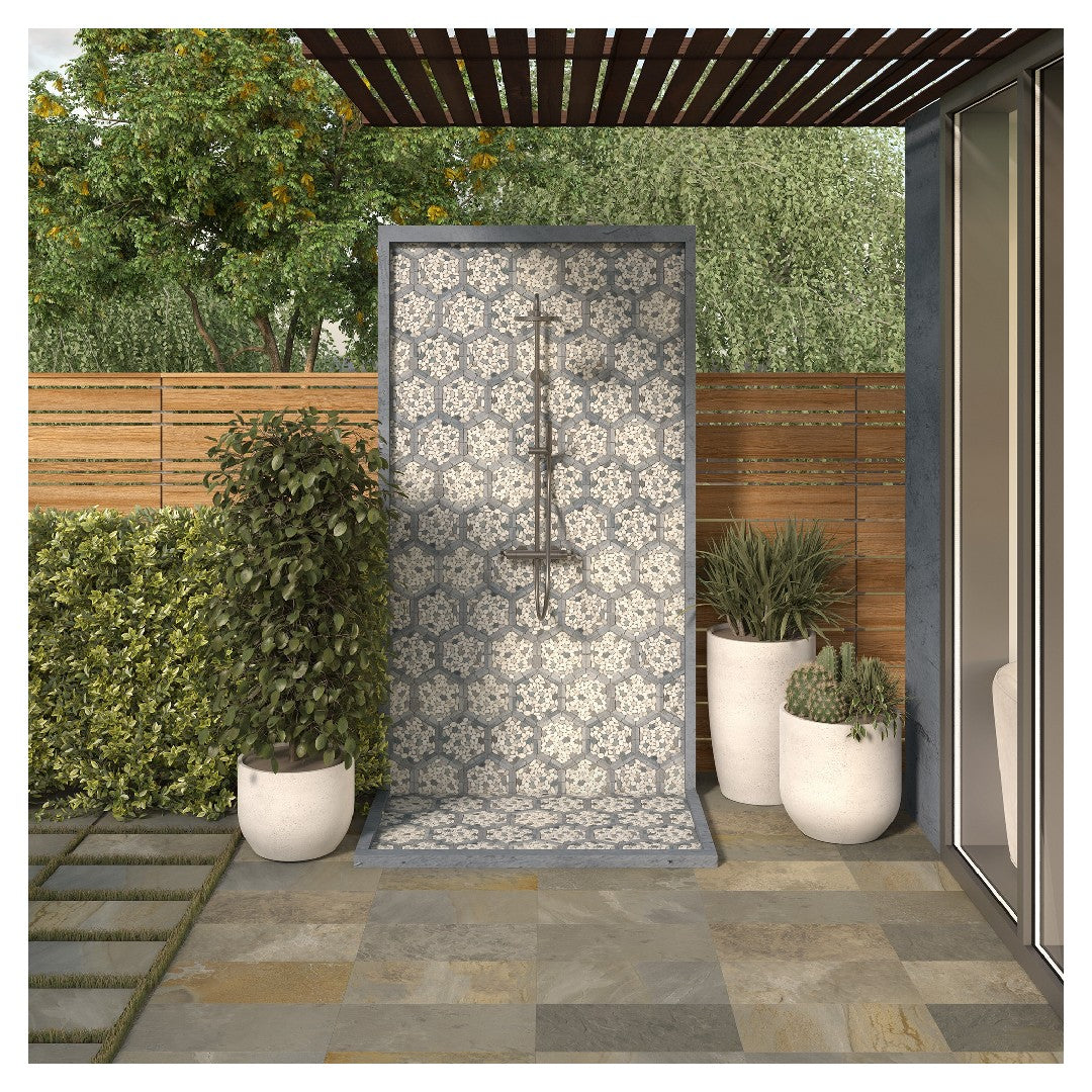 Daltile Pebble Oasis 10" x 12" Tumbled Natural Stone Framed Hex Pebble Mosaic