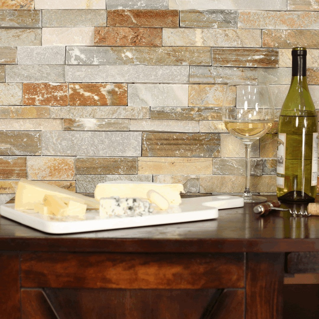 Bedrosians Slate Amber Gold 6" x 24" Split Face Ledger