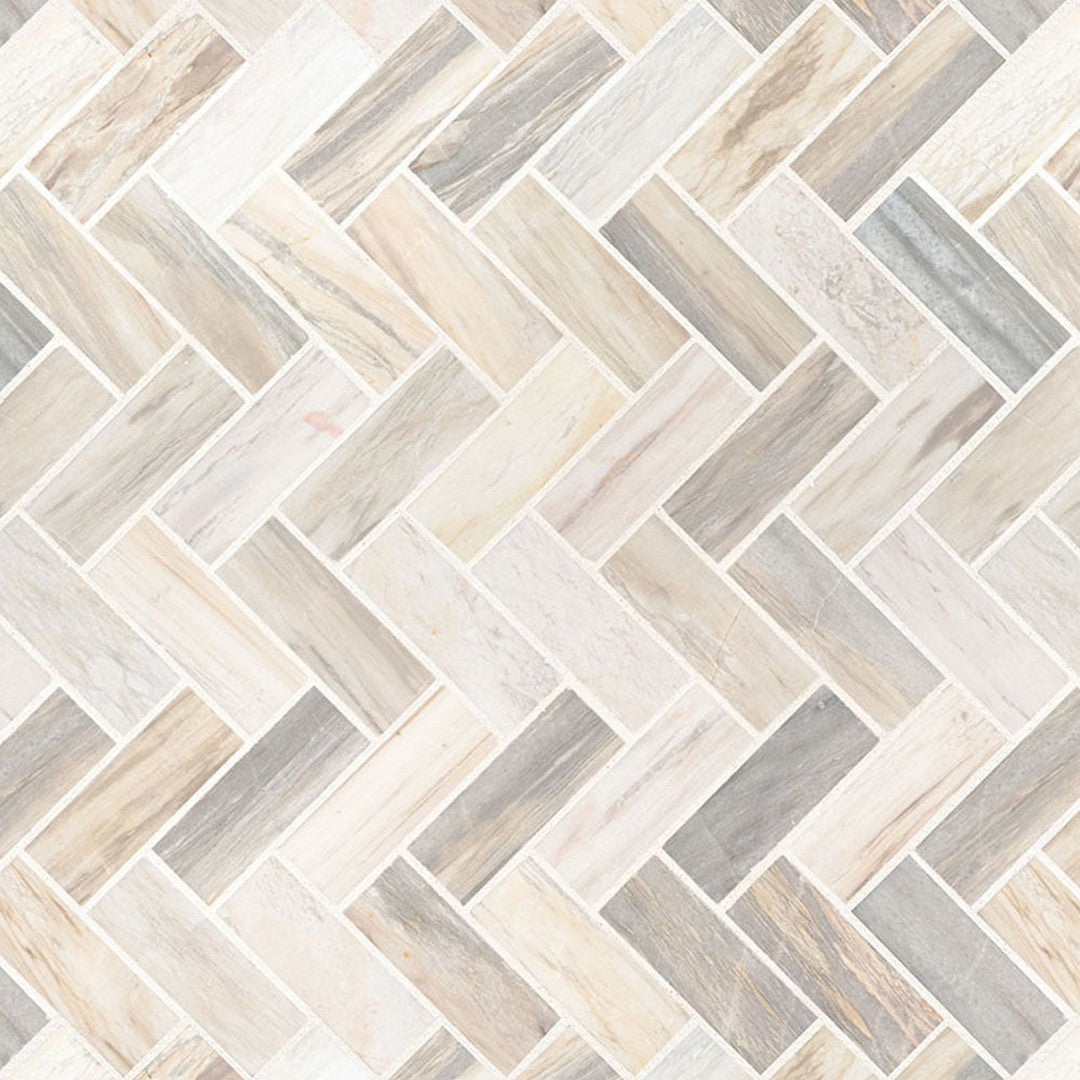 MS International Angora 12" x 12" Polished Marble Herringbone 1x3 Mosaic