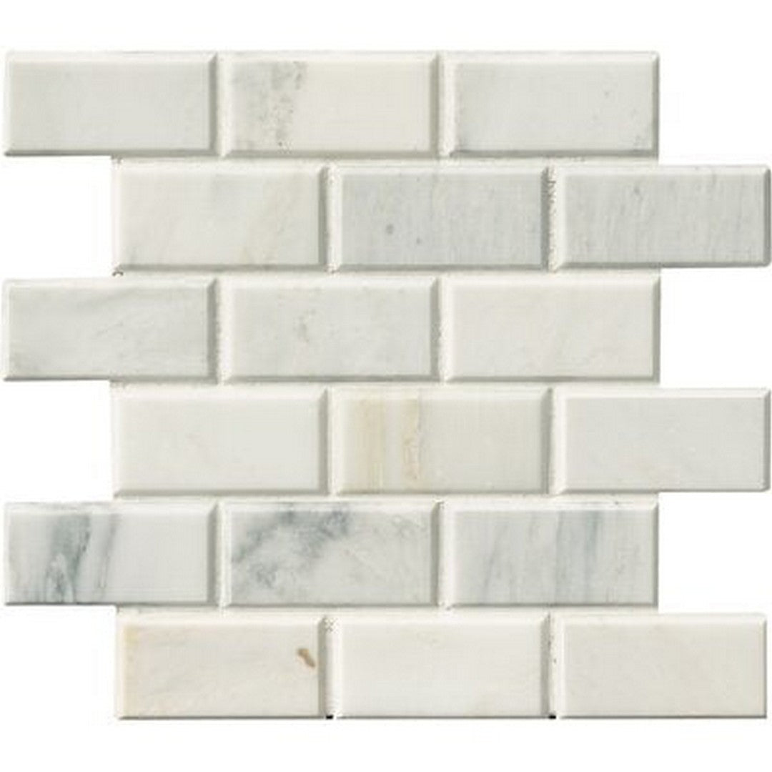 MS International Arabescato Carrara 12" x 12" Honed Marble Beveled Brick 2x4 Mosaic