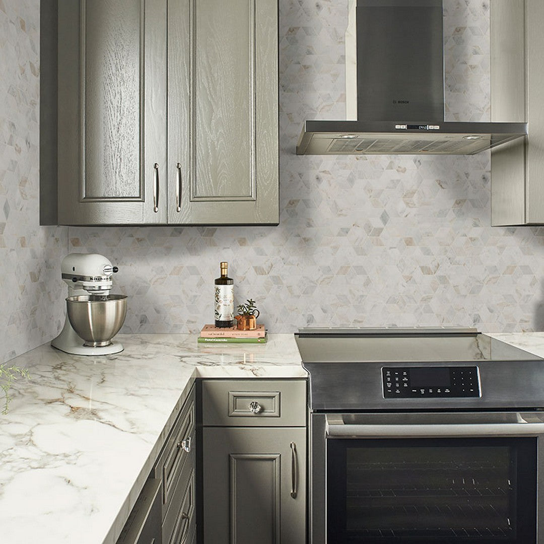 MS International Arabescato Venato 11.73" x 13.4" Honed Marble Cube Mosaic