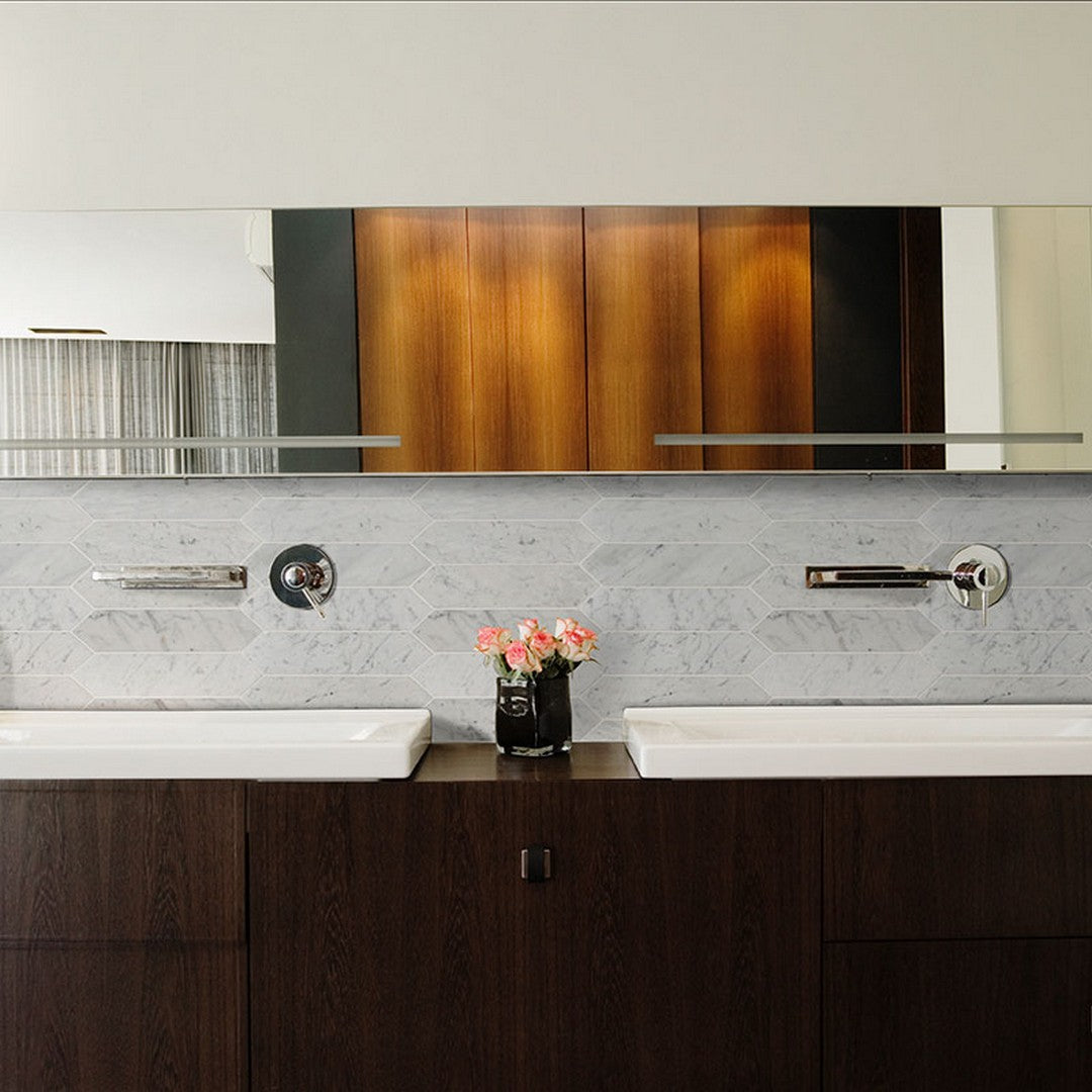 MS International Carrara White 10.63" x 12" Honed Marble Picket Fence 3x12 Mosaic