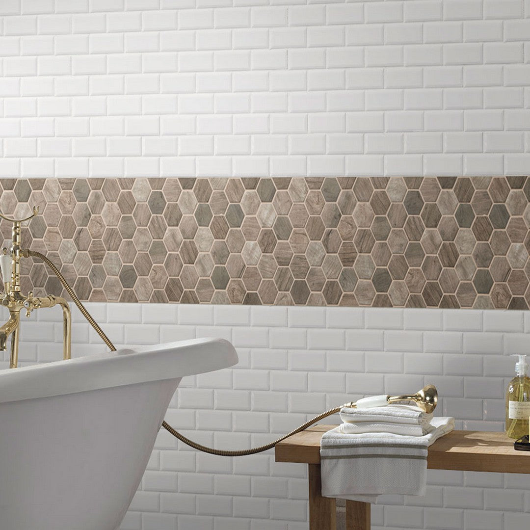 MS International Driftwood 11.9" x 11.9" Mixed Finish Glass Hexagon 2x2 Mosaic