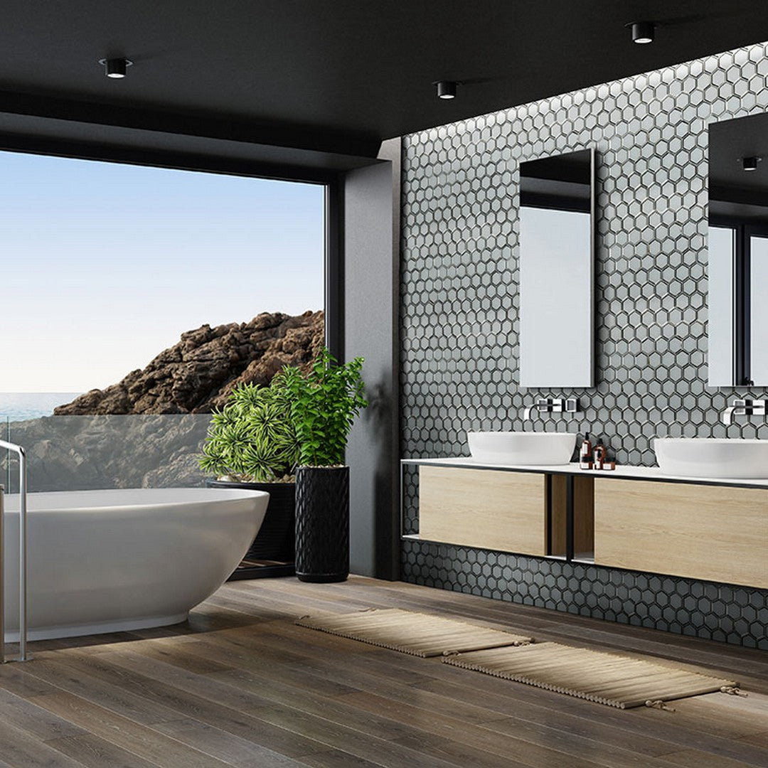 MS International Ice Bevel 11" x 12" Glossy Glass Hexagon 3x3 Mosaic