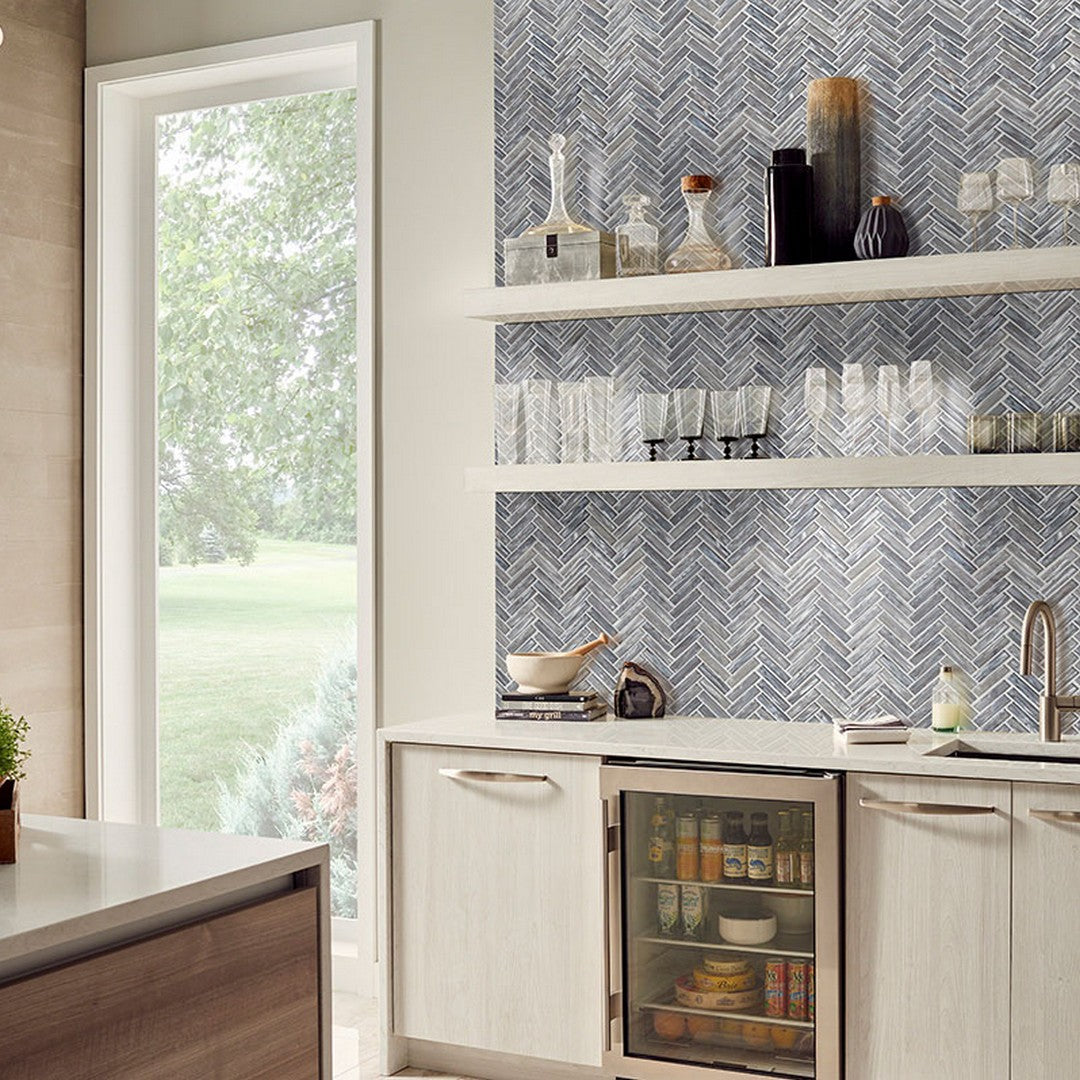 MS International Shimmering 11.06" x 12.60" Glossy Glass Herringbone Mosaic