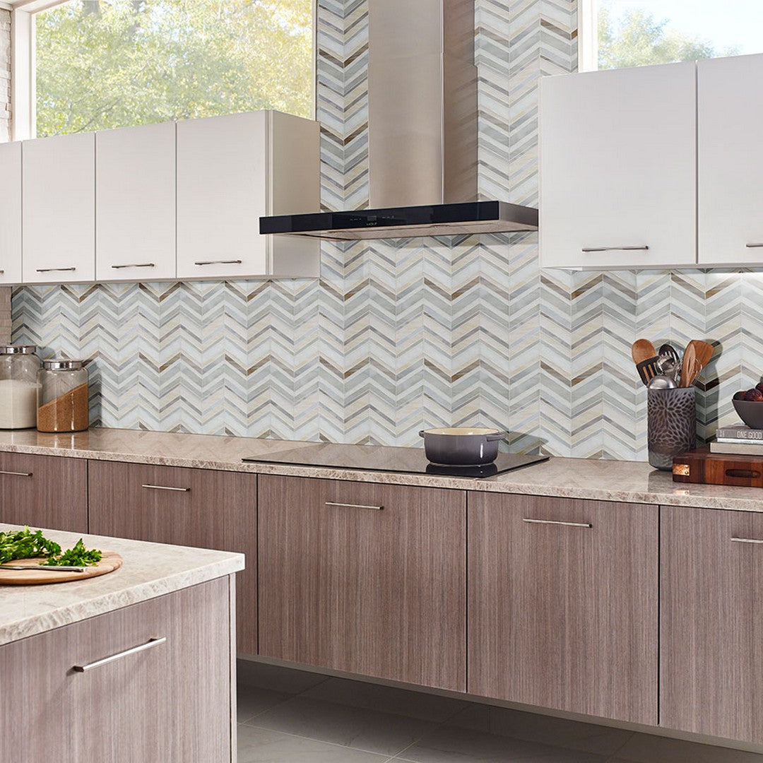 MS International Urban Wave 9" x 15.6" Glossy Glass Chevron Mosaic Tile