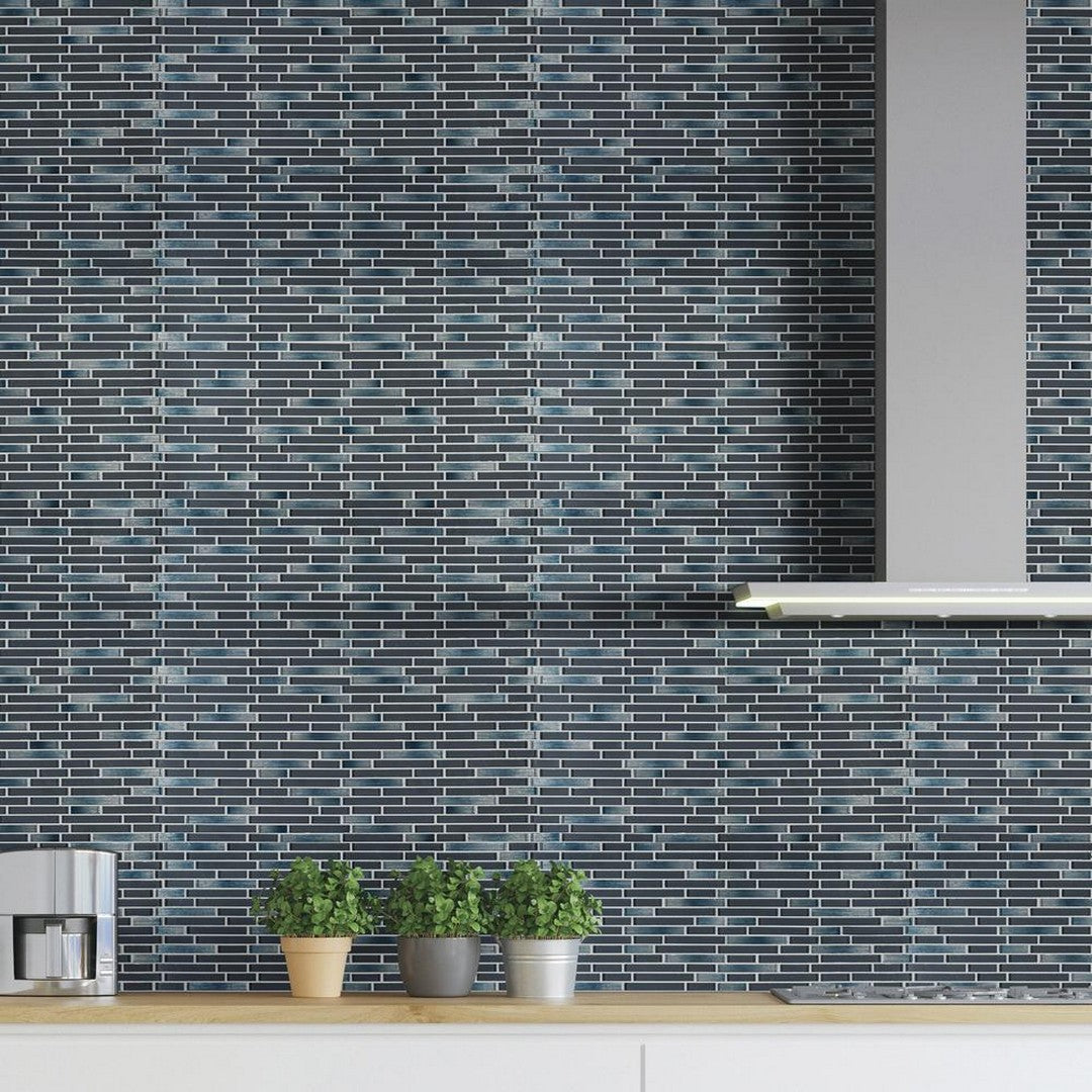 MS International Harbor Celeste 11.75" x 12" Glossy Glass Linear Mosaic