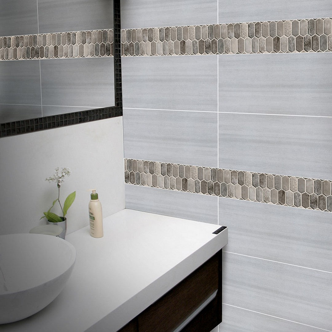 MS International Savoy 11.72" x 11.93" Glossy Glass Picket Fence Mosaic