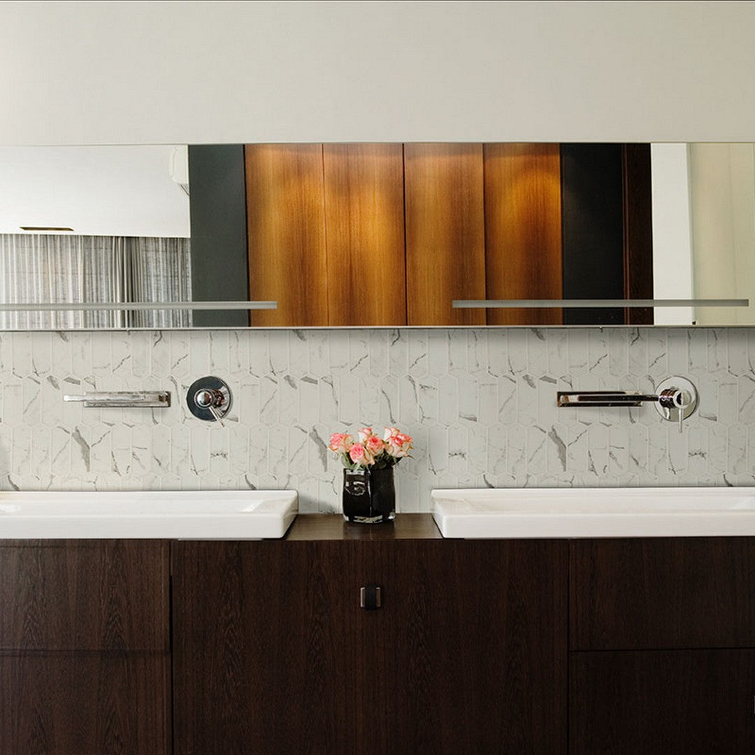 MS International Statuario Celano 9.84" x 14.13" Glossy Glass Picket Fence Mosaic