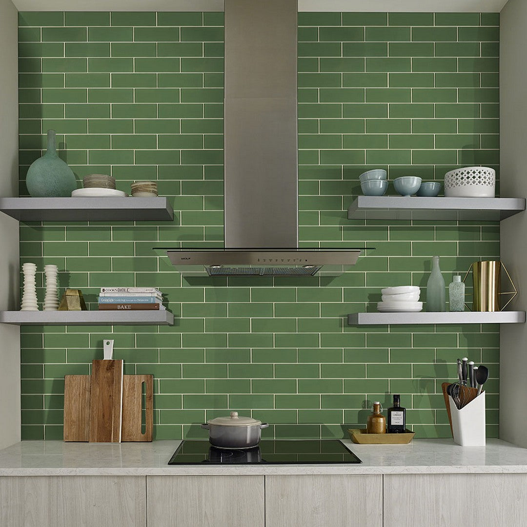 MS International Subway 11.73" x 11.73" Glossy Glass Beveled Brick 2x6 Mosaic