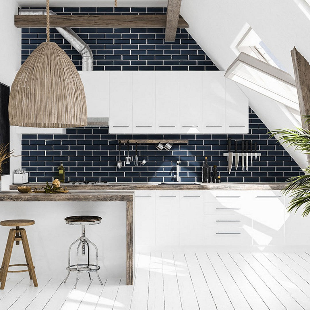 MS International Subway 11.73" x 11.73" Glossy Glass Beveled Brick 2x6 Mosaic