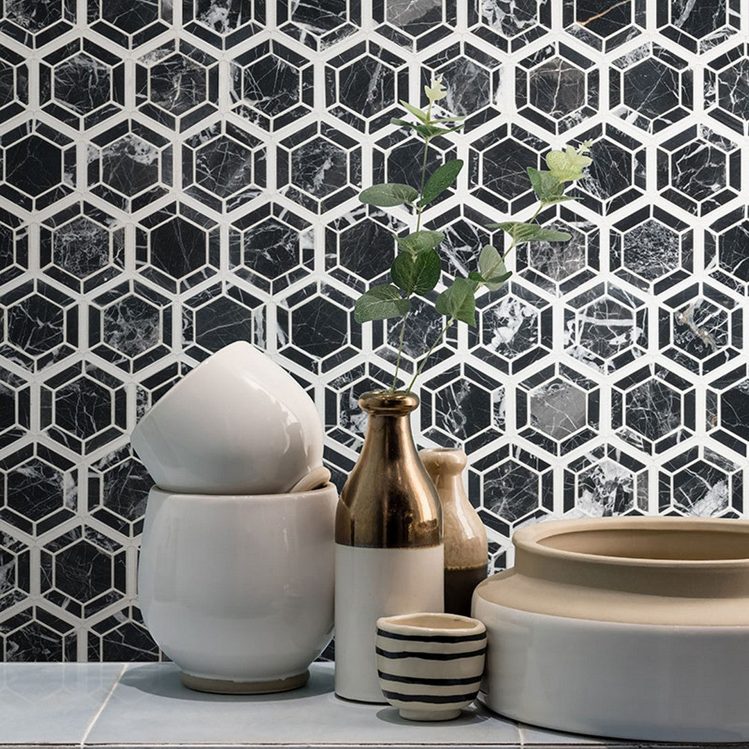 MS International Hexagono 11.50" x 13.25" Polished Marble Hexagon 2x2 Mosaic
