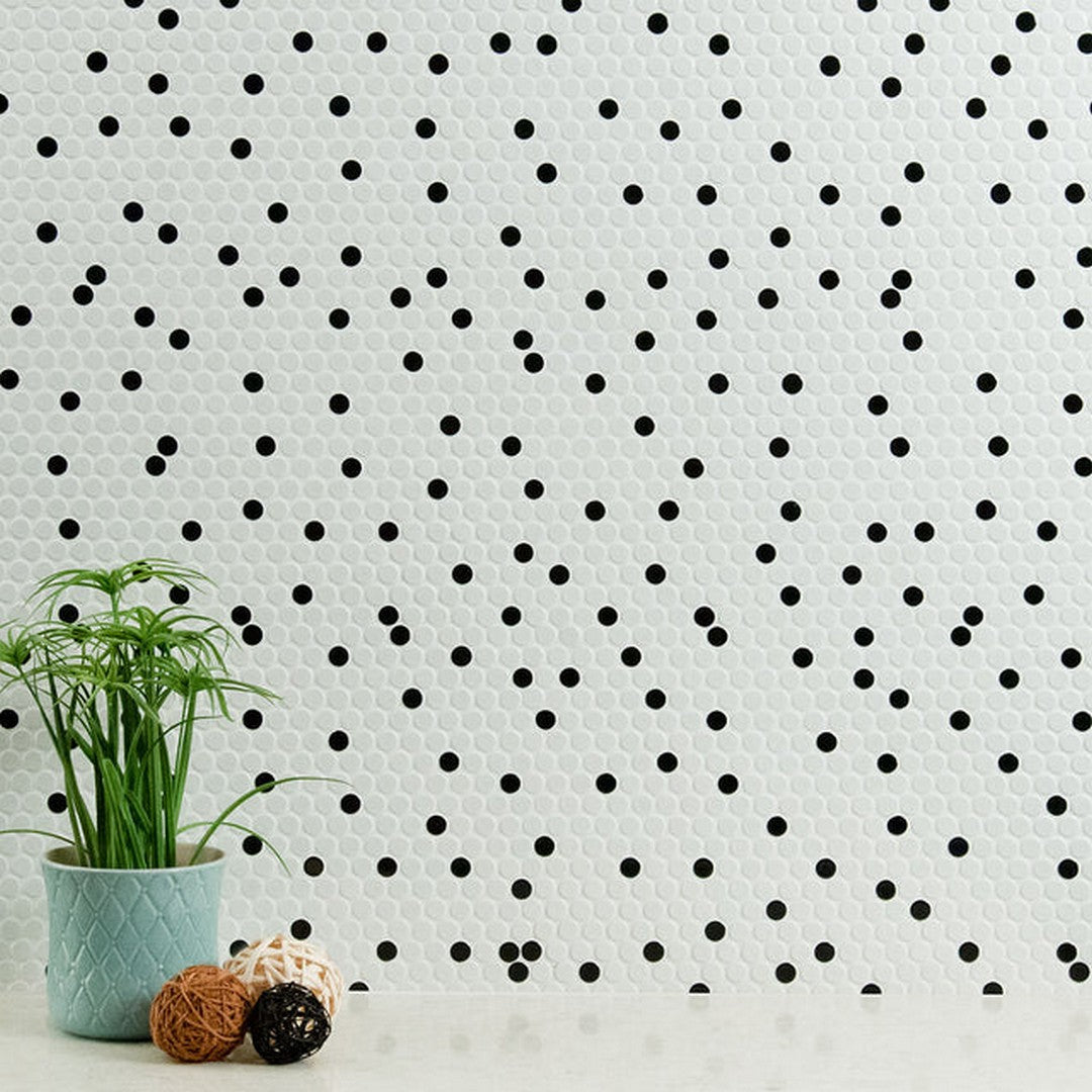 MS International White And Black 12" x 13" Glossy Porcelain Penny Round Mosaic