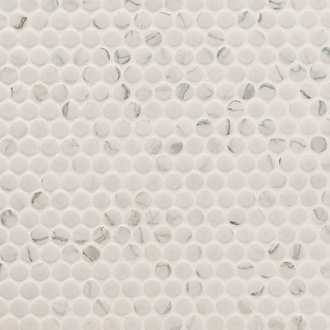 MS International Carrara 11.3" x 12.2" Matte Porcelain Penny Round Mosaic