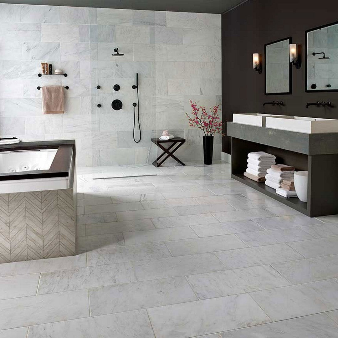 MS International White Quarry 12" x 12" Polished Marble Chevron Mosaic