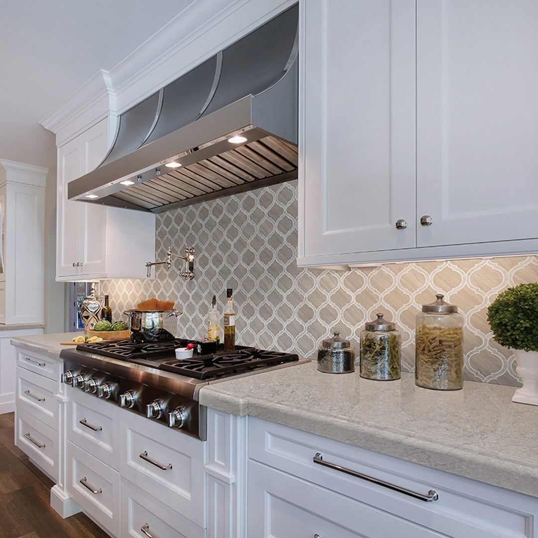 MS International White Quarray Savona 10.89" x 12.8" Polished Marble Arabesque Mosaic