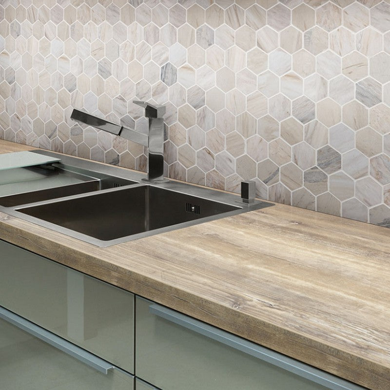 MS International Angora 12" x 12" Marble 2" Hexagon Mosaic