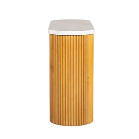 Layana Faux White Console Table with Reeded Wooden Pillar Legs