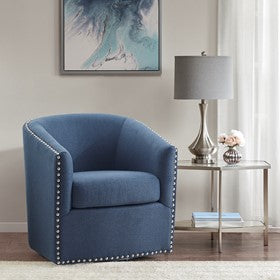 Tyler Upholstered Swivel Barrel Chair with Nailheads