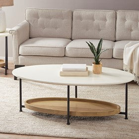 Beaumont 2-Tier Oval Coffee Table with Wood Storage Shelf