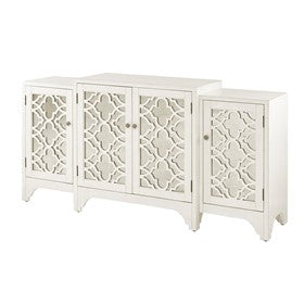 Verona Dining Buffet Server Quaterfoil Design Kitchen Storage Cabinet with Mirrored Doors