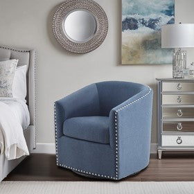 Tyler Upholstered Swivel Barrel Chair with Nailheads