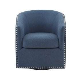 Tyler Upholstered Swivel Barrel Chair with Nailheads