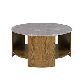 Keegan Round Mixed Material Coffee Table with Shelf