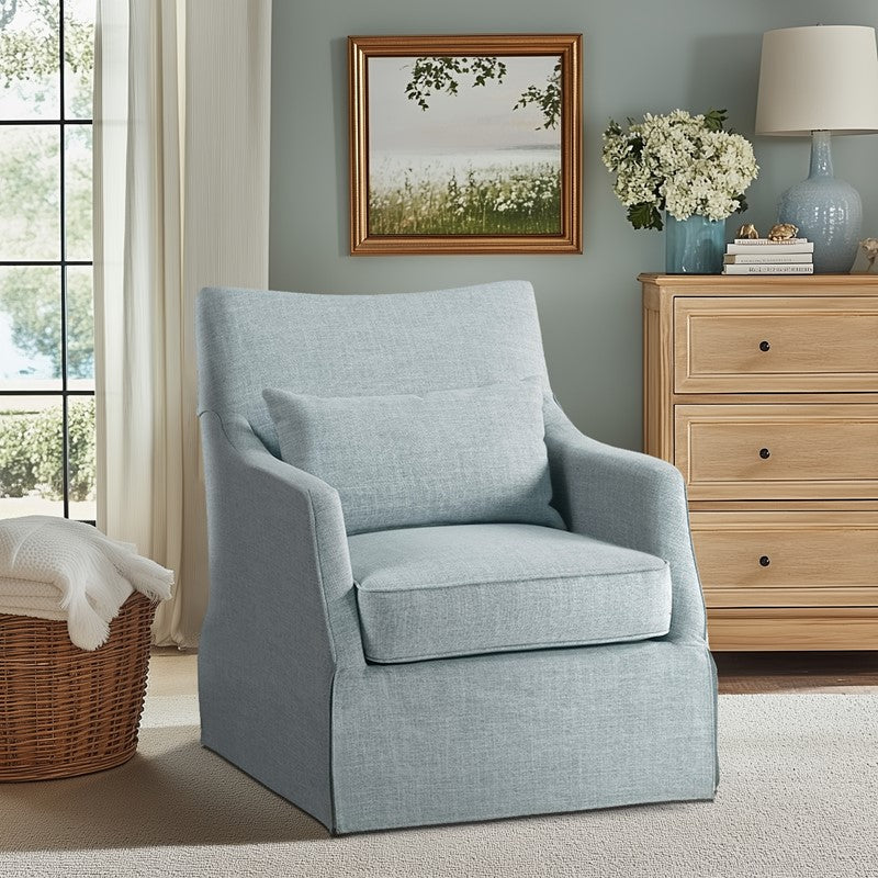 London Upholstered Skirted Swivel Armchair with Lumbar Pillow