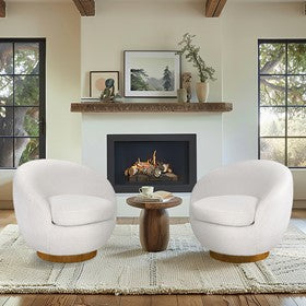 Jessel Shearling Sherpa Swivel Chair with Wood Base