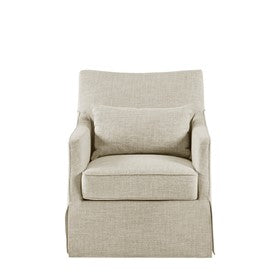 London Upholstered Skirted Swivel Armchair with Lumbar Pillow