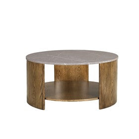 Keegan Round Mixed Material Coffee Table with Shelf