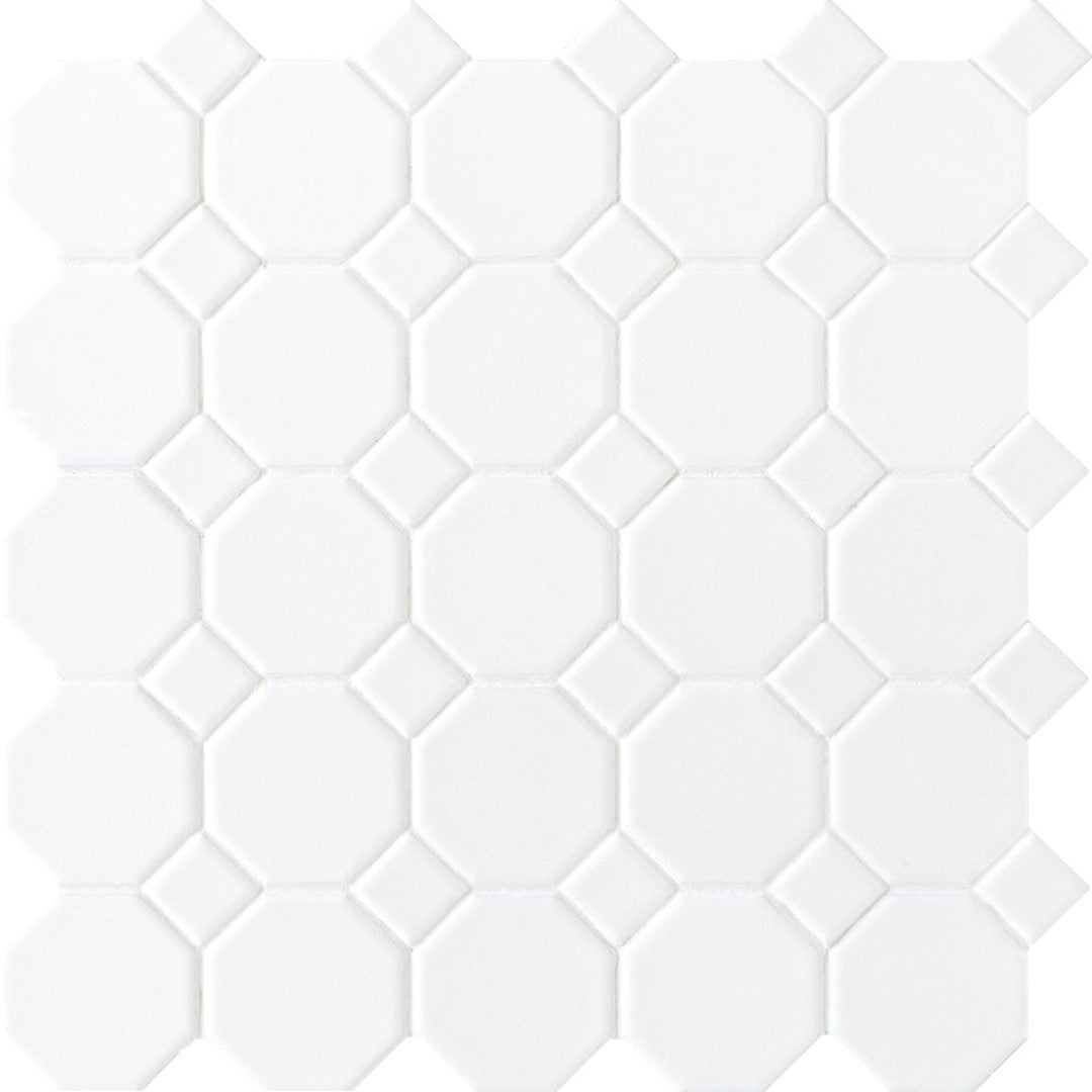 Daltile Octagon & Dot 12" x 12" Matte Ceramic 2" Octagon White Dot Mosaic