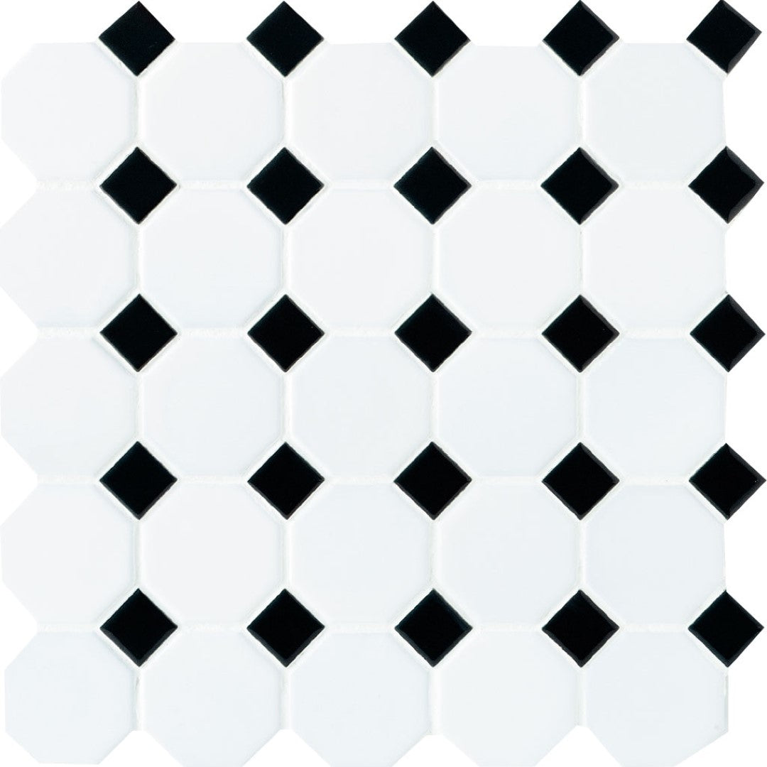 Daltile Octagon & Dot 12" x 12" Matte Ceramic 2" Octagon Black Dot Mosaic